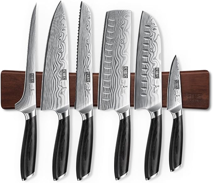 HOSHANHO 7 Pieces Knife Set with Magnetic Knife Holder, Ultra Sharp Powder Steel Kitchen Knives Set, Professional Chef Knife Sets with Ergonomic Pakkawood Handle