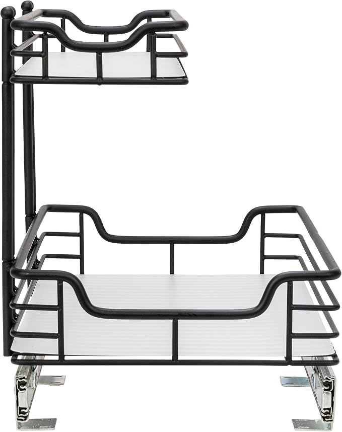 Household Essentials Matte Black Powder-Coated Steel Undersink Pull-Out Organizer with Plastic Accents