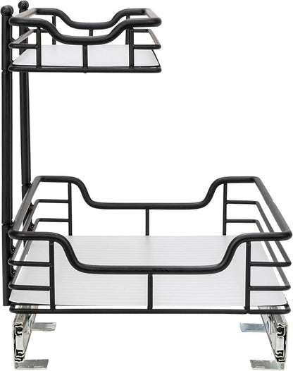 Household Essentials Matte Black Powder-Coated Steel Undersink Pull-Out Organizer with Plastic Accents