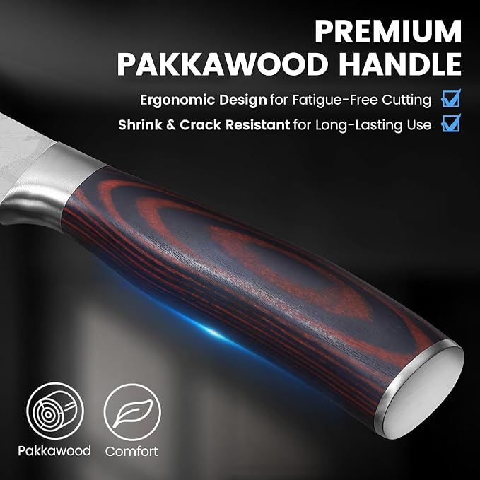DiiHAUZZ Santoku Knife 7 Inch, Japanese Chef Knife with Ultra Sharp Hollow Edge, High Carbon Steel Forged Professional Kitchen Knives with Ergonomic Pakkawood Handle and Sheath, Gift Box