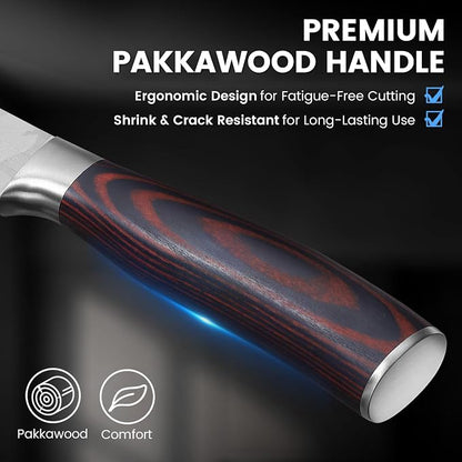 DiiHAUZZ Santoku Knife 7 Inch, Japanese Chef Knife with Ultra Sharp Hollow Edge, High Carbon Steel Forged Professional Kitchen Knives with Ergonomic Pakkawood Handle and Sheath, Gift Box