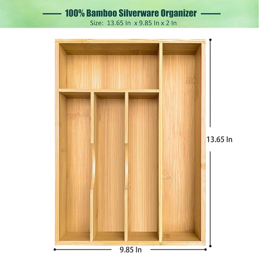guiogc Bamboo Silverware Drawer Organizer, Silverware Organizer, Silverware Utensil Tray Holder and Cutlery Tray for Flatware and Kitchen Utensils