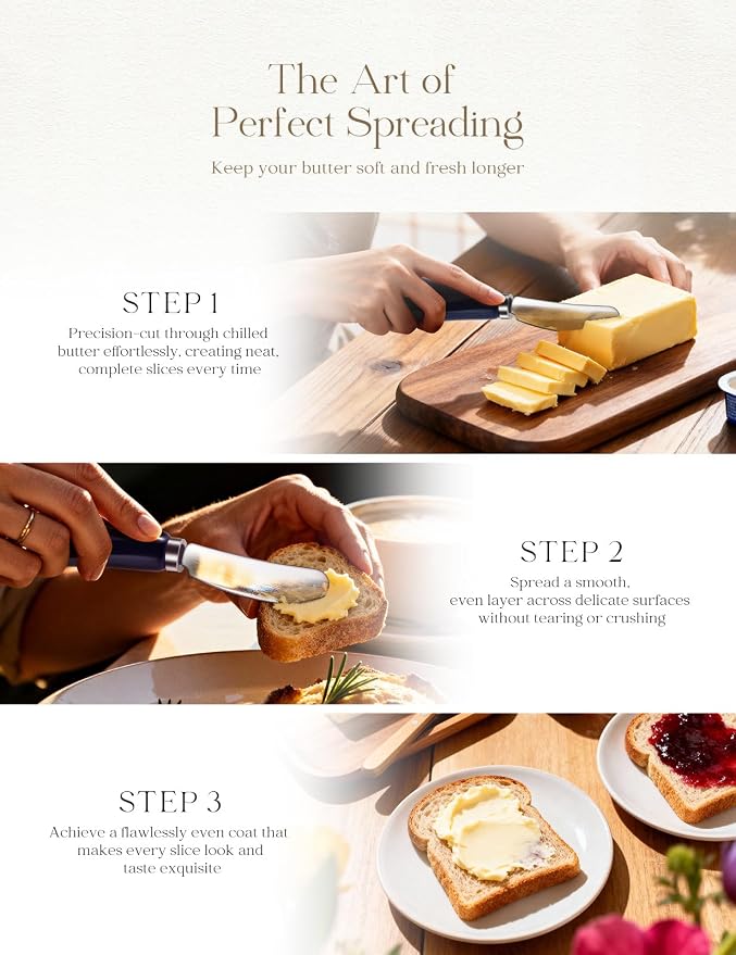 AISBUGUR 2 Pack Stainless Steel Butter Spreader Knife, Butter Knife with White Porcelain Handle, Cheese Butter Spreader Knives for Kitchen Blue