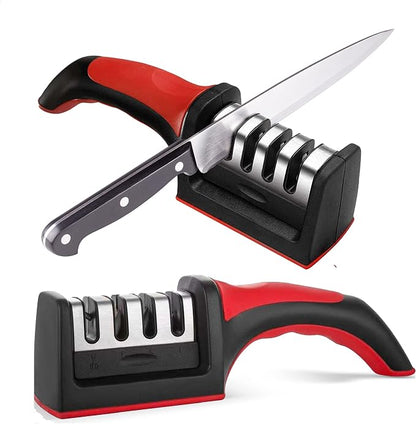 Knife Sharpeners for Kitchen Knives– Stainless Steel 4 in1 Kitchen Knife Sharpener – Ergonomic and Easy to Use Knife Sharpening Kit with 4 Stage Sharpening Slots