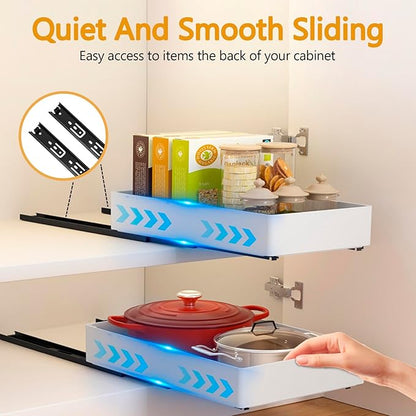 Creahaus 3 Pack Pull Out Drawers for Cabinets with Metal Slides, Easy to Install Cabinet Roll Out Shelves, Smooth Slide Out Drawers for Kitchen Cabinets with Nano Adhesive