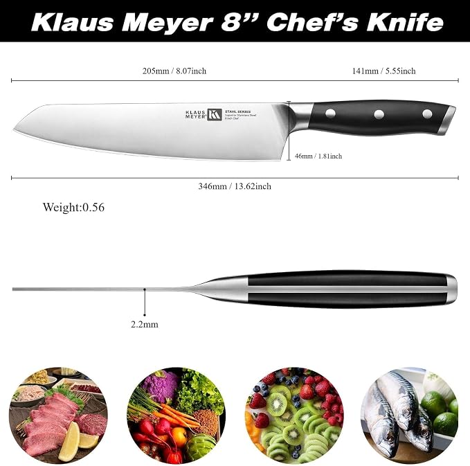 Klaus Meyer Stahl High Carbon Exclusive German Steel 8 inch Chef's Knife (Black)