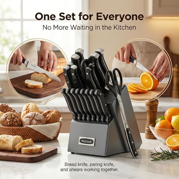 McCook® Knife Sets, German Stainless Steel Forged Kitchen Knives Block Set with Built-in Knife Sharpener