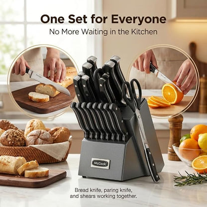 McCook® Knife Sets, German Stainless Steel Forged Kitchen Knives Block Set with Built-in Knife Sharpener