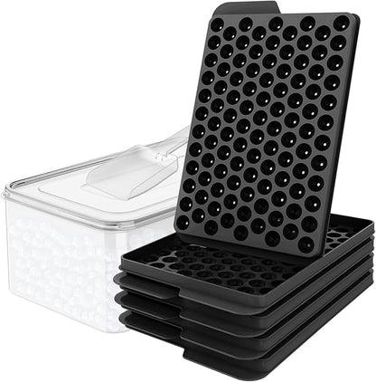 WIBIMEN Mini Ice Cube Trays, 0.55” Tiny Pebble Ice for Iced Coffee & Cocktails, Fast Chill, Easy Twist Release, Stackable with Lid & Storage Bin (4 Pack, Black)
