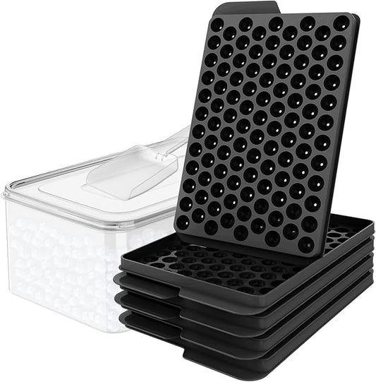 WIBIMEN Mini Ice Cube Trays, 0.55” Tiny Pebble Ice for Iced Coffee & Cocktails, Fast Chill, Easy Twist Release, Stackable with Lid & Storage Bin (4 Pack, Black)