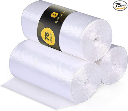 8 Gallon Trash Bags – 75 Small To Medium Garbage Bags | 24" x 24" Clear Waste Basket Trash Bags | Commercial Bulk Plastic Bathroom Trash Can Liners | Office Shredder Bags