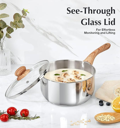 KOCH SYSTEME CS Stainless Steel Saucepan 6PCS, Stainless Steel Pot 1.5QT & 2QT & 3QT with Heat-resistant Bakelite Handle, Tri-ply Base Sauce Pan, Induction Compatible Pots, Pot Set 6 Piece