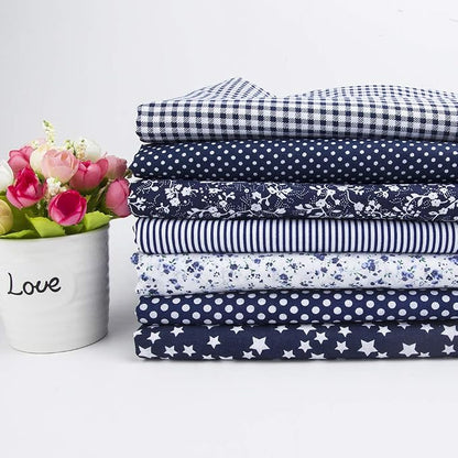 7Pcs 20" x 20" Cotton Fabric DIY Making Supplies Quilting Patchwork Fabric Fat Quarter Bundles DIY for Quilting Cotton Patchwork Cushions (Navy Blue, 20" x 20")