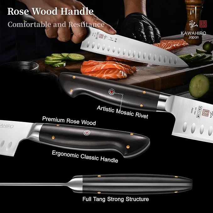 Professional Chef Knife, 9.5" Handcrafted Japanese Chef Knife for Efficient Kitchen, Japan High Carbon Alloy Steel Gyuto Knife with Hollow Blade, Premium Rosewood Handle, Cooking Gift for Men Women