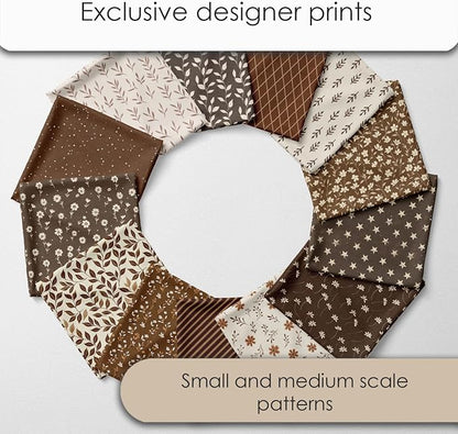 Cotton Satin Patchwork Fabric Panel – 35 Designs, 20×20 cm Squares, Single Piece 150×110 cm, Brown Patchwork Quilt Fabric (Autumn Brown Patchwork Set, 35pcs 8x8 inch)