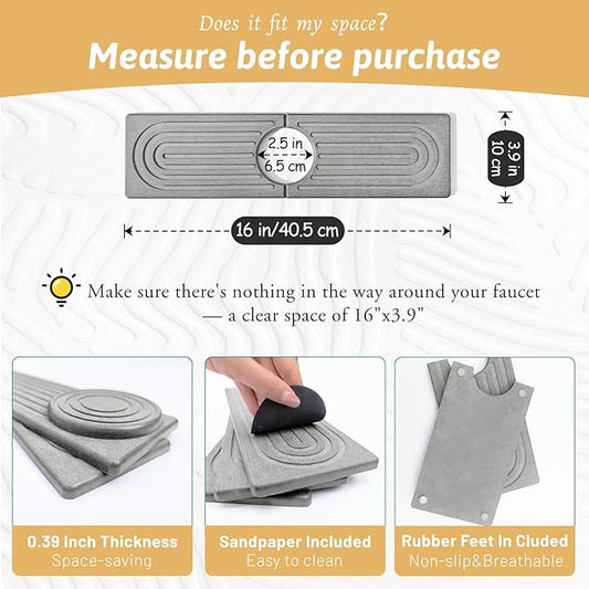 Diatomite Sink Protector for Kitchen, 16" Durable Faucet Mat Splash Guard, Super Absorbent Soap Drying Ttray Sponge Holder for Kitchen Bathroom Sink Accessories Gadgets, Gift for Sister, Light Gray