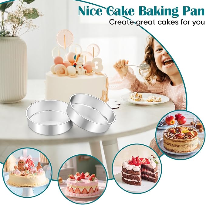 TeamFar 7 Inch Cake Pan, Stainless Steel Round Layer Cake Baking Pans Tins for Birthday Wedding, Non-Toxic & Heavy-Duty, Mirror Finish & Leak Proof, Oven & Dishwasher Safe, Set of 2