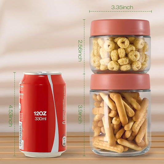 Hoa Kinh 16oz 6Pack Glass Food Storage Jars with Lids, Leak Proof Small Jars for Overnight Oats, Cereal, Clear Empty Glass Jar with Lids for Kitchen(Red, Green and White)
