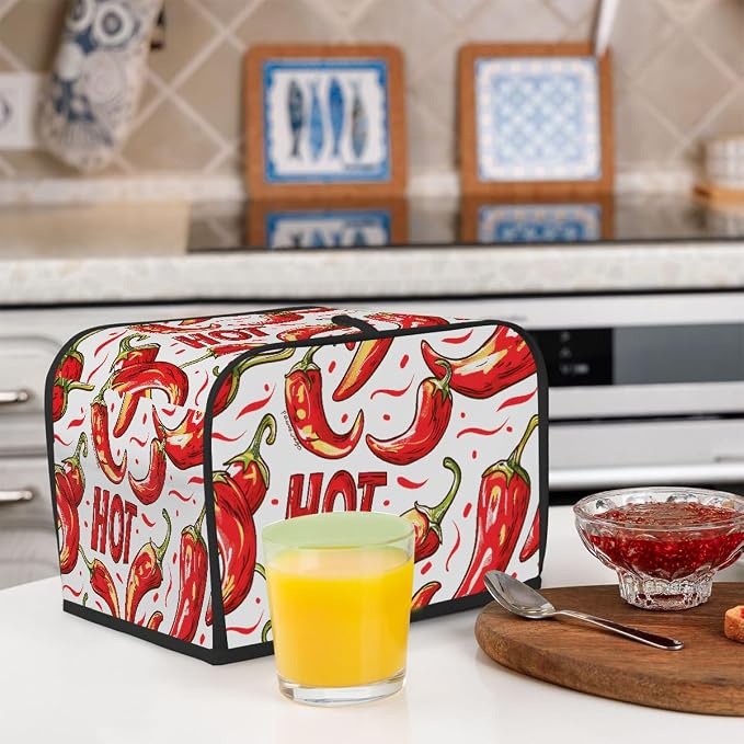 Chili Pepper Toaster Cover 2 Slice Wide Slot Washable Toaster Covers | Dust and Fingerprint Protection Bread Maker Covers for Kitchen Accessories Decor Bakeware Women Gift