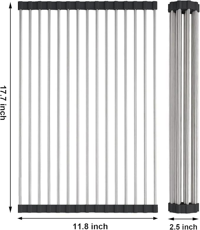 Searik Stainless Steel Over The Sink Dish Drying Rack, Roll Up Foldable Kitchen Sink Drainer Rack (17.7"x 11.8")
