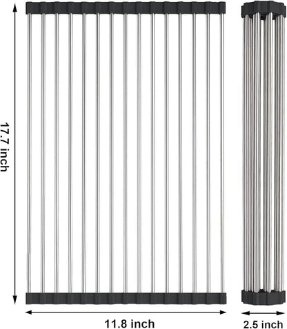 Searik Stainless Steel Over The Sink Dish Drying Rack, Roll Up Foldable Kitchen Sink Drainer Rack (17.7"x 11.8")