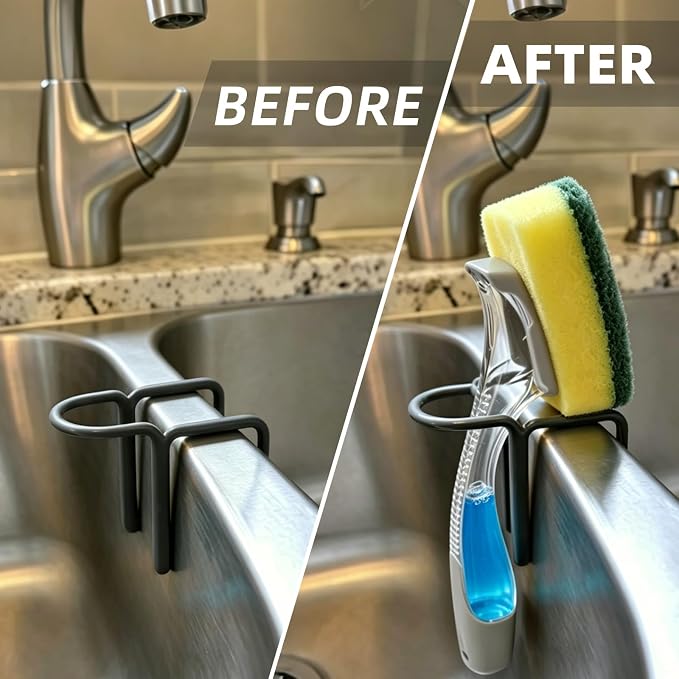 2 Packs Kitchen Sink Brush Holder, Rustproof Waterproof Dish Wand Holder, Sink Scrubber Caddy,Cover with rubber,Hanging Sponge Brush Dish Cloth Storage Rack, No Drilling One-Step Installation