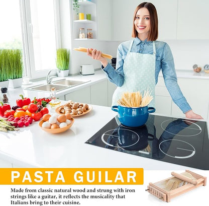 SiliFine Chitarra Cutter Italian Pasta with Rolling Pin Guitar Board Making Tool Pasta Machine for Spaghetti, Lasagna(Wood Color,Wood)