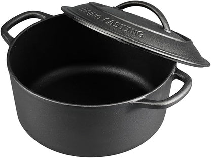 Pre-Seasoned Cast Iron Dutch Oven Pot with Lid Dual Handle, Sourdough Bread Baking Pots, Bread Oven, Camping, Grill, Induction, Electric, Round 5 Quart, Black