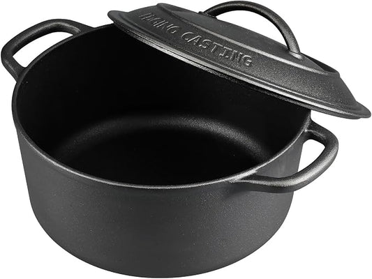 EDGING CASTING Pre-Seasoned Cast Iron Dutch Oven Pot with Lid Dual Handle, Sourdough Bread Baking Pots, Bread Oven, Camping, Grill, Induction, Electric, Round 7 Quart, Black