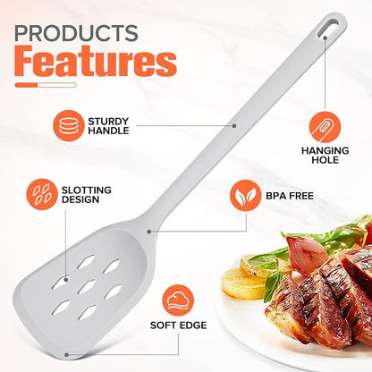 Silicone Cooking Spatula&Slotted Spatulas, Pack of 2,Solid Turner Kitchen Utensils Set for Cooking,Frying, Baking, Flipping, Turning,Heat Resistant 450℉ (GRAY)