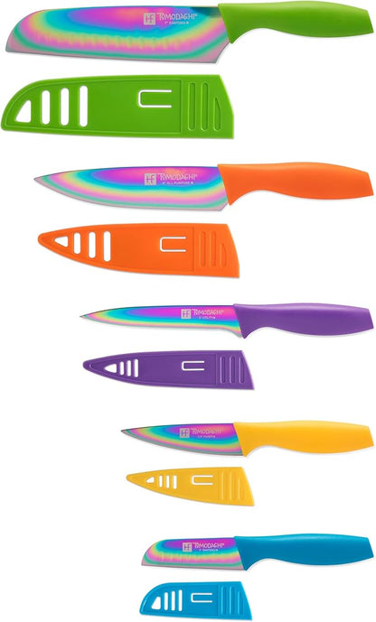 Hampton Forge Kitchen Essentials Kitchen Tools & Cutlery Collection, Kitchen Accessories & Cutlery, Rainbow Titanium Knife Set, 10-Piece