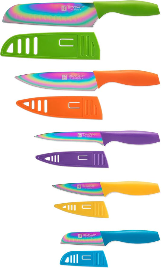 Hampton Forge Kitchen Essentials Kitchen Tools & Cutlery Collection, Kitchen Accessories & Cutlery, Rainbow Titanium Knife Set, 10-Piece