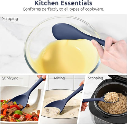 600ºF Heat Resistant Spatula Spoon: U-Taste Flexible Kitchen Scoop-Shape Cooking Spoonula, Serving Mixing Scraping Food in Non-Stick Pan Cookware, Seamless Multifunctional Utensil (Midnight Blue)