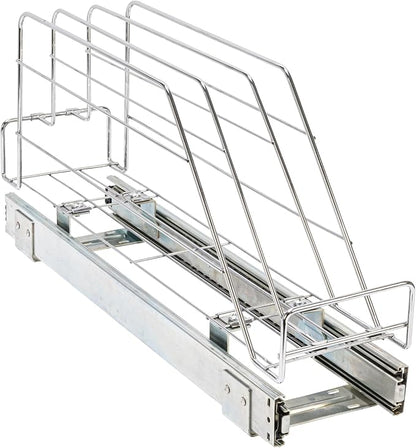 Household Essentials Glidez Multipurpose Chrome-Plated Steel Pull-Out/Slide-Out Storage Organizer for Cookware and Bakeware - Fits Standard Size Cabinet or Shelf, Chrome