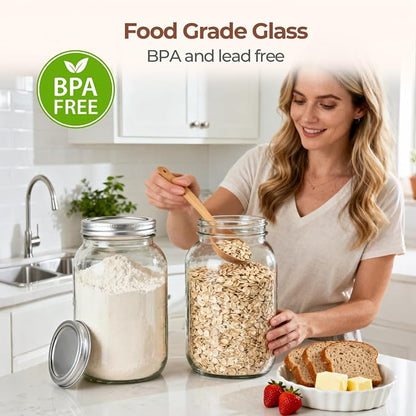 ComSaf 1 Gallon Wide Mouth Mason Jars 2 Pcs, 128 oz Glass Jars with Lids, Flour Sugar Storage Containers, Large Glass Containers for Pickles, Fermented Food, Sourdough Starter, Food Storage