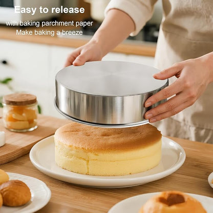 8 Inch Cake Pan Set of 3, 2Pack Cake Pans & 1Pack Parchment Paper(100 Sheet), Stainless Steel Round Layer Cake Baking Pans, Circle Cake Pan Tins for Birthday Christmas, Healthy & Dishwasher Safe