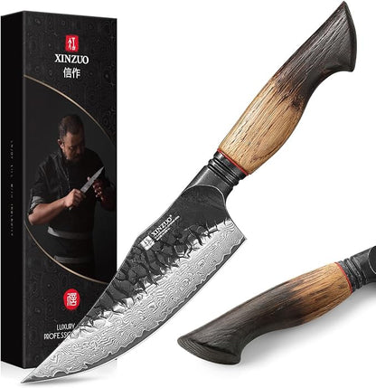 XINZUO 5.9 Inch Viking Knife With Ergonomic Wood Handle,Hand Forged High Carbon Steel Boning Knives For Kitchen Meat Cutting