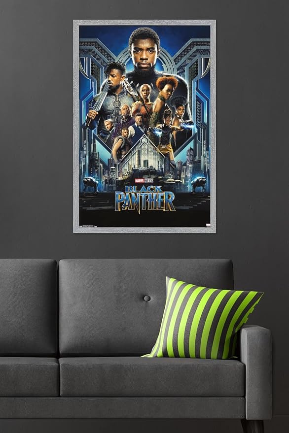 Marvel Black Panther - Group One Sheet Wall Poster, 34L" x 22.4W", Gray Framed Version