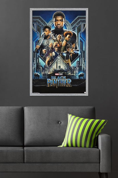Marvel Black Panther - Group One Sheet Wall Poster, 34L" x 22.4W", Gray Framed Version