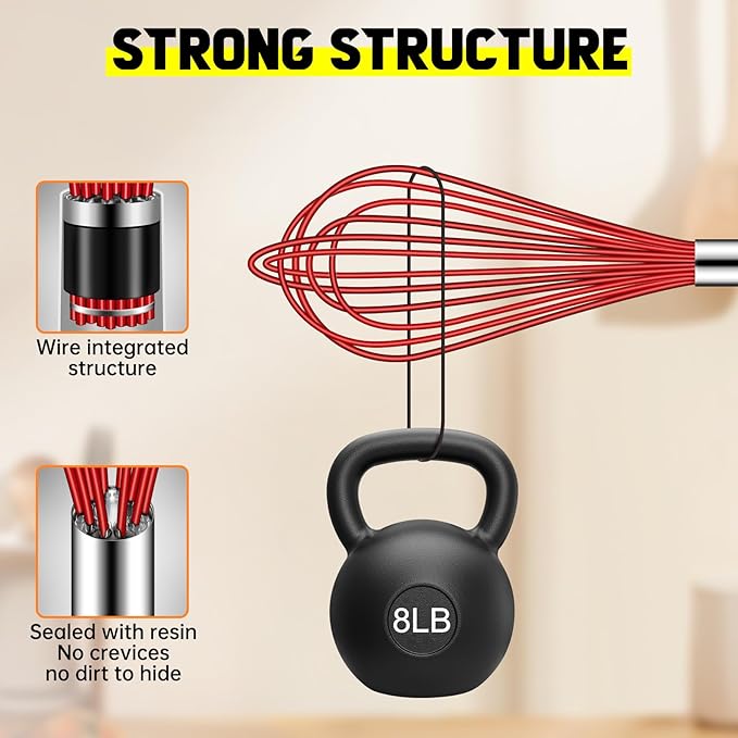 HOTEC 4 Pieces Silicone Whisks Set, Wire Balloon Whisks for cooking Egg Beater, Non-slip Handle Whisk for Non-stick Cookware Perfect for Cooking, Stirring, Beating and Blending,Red