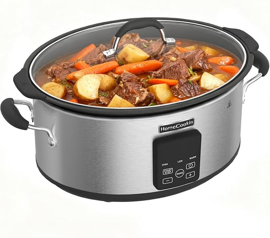 HOMECOOKIN Slow Cooker, Extra Large 10 Quart Programmable Slow Cookers with Timer, Dishwasher Safe Glass Lid & Crock, Kitchen Appliance for Families and Gatherings, Stainless Steel