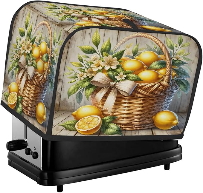 Lemon Toaster Cover 2 Slice Wide Slot Washable Toaster Covers | Wood Modern Dust and Fingerprint Protection Bread Maker Covers for Kitchen Accessories Decor Bakeware Women Gift