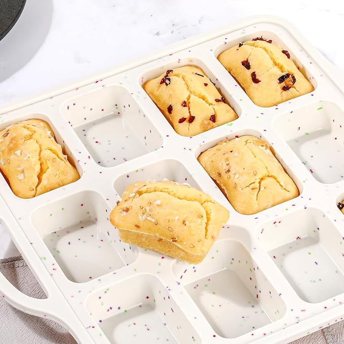 CAKETIME Silicone Mini Loaf Pan with Metal Frame, Mini Bread Loaf Pan 12 Cups for Baking Bread, Brownie, Cornbread, Cheesecake, Soap Nonstick (1 Pack)