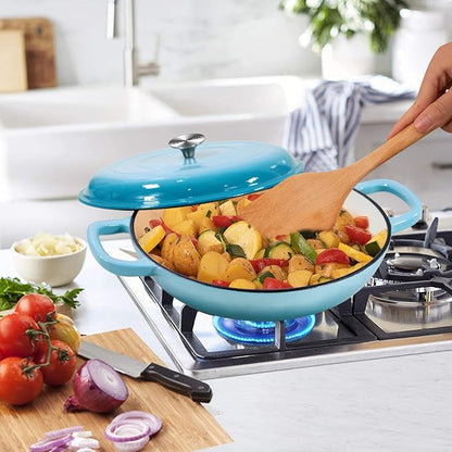 COOKWIN Cast Iron Casserole Braiser, 3.8 Quart,Heavy Duty Casserole Skillet with Lid and Dual Handles, Porcelain Enameled Surface Cookware Pot, Mother's Day Gifts for Family Light Blue