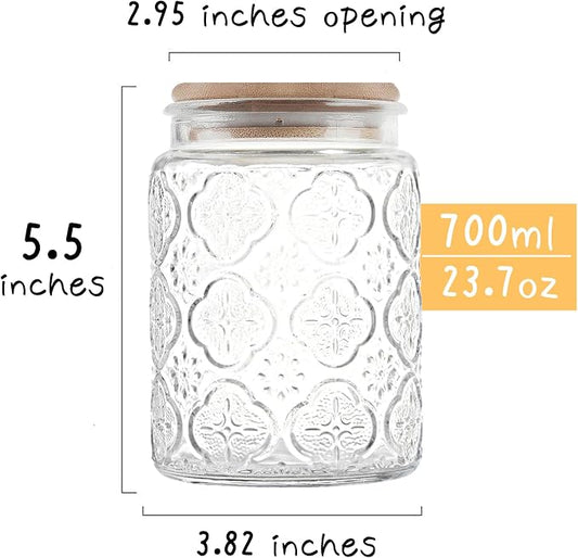 Custde Glass Storage Jars With Airtight Lid, 23.7oz Canister For Kitchen Counter with Bamboo Lid, brown sugar, candy, coffee, cookie, salt, tea,pantry cute Jar (Begonia Flowers*1)