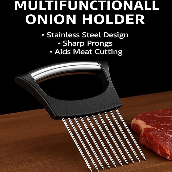 2025 Upgraded Onion Slicer, Onion Holder Chopper for Slicing, Chopper Slicer Assistant Tool, Cutter for Slicing of Meat, Potato, Tomato Kitchen Gadgets (2, Black)