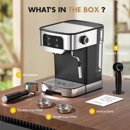 20-BAR Professional Espresso Machine, with Led Touchscreen Controls, Powerful Milk Frother, for Making Cappuccinos & Lattes at Home, Black