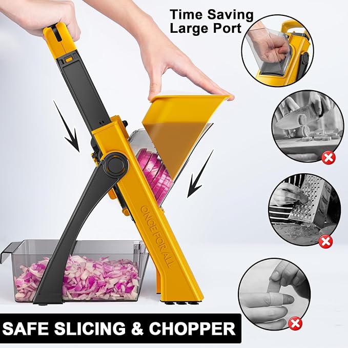 QYKIC Upgrade Safe Mandoline Slicer for Kitchen, Vegetable Chopper Slicer, Potato Slicer Thickness Adjuster, Veggie Onion Dicer for Quick Meal Prep