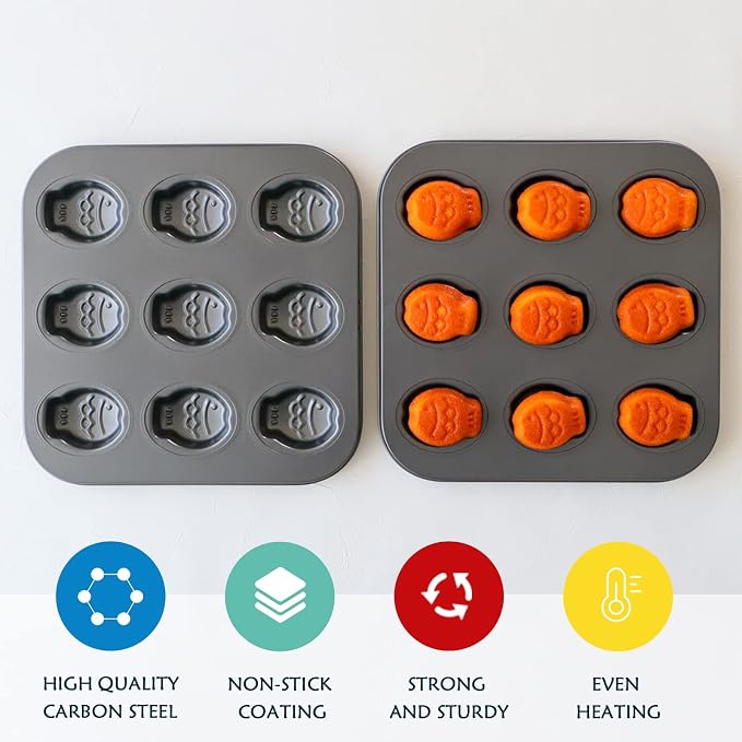 9 Cup Nonstick Fish Shape Muffin Cupcake Pan Mini Taiyaki Cake Fondant Topper Decoration Cornbread Cat Dog Puppy Treat Ice Cube Chocolate Madeleine Cookie Biscuit Baking Tin Tray Mold Maker