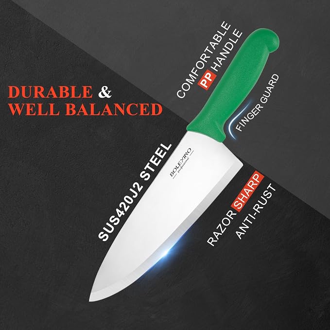 8 inch Japanese High Carbon Stainless Steel Chef Knife Set, Professional Extra Sharp Wide Cook Knife with Non-slip Ergonomic Handle, for Kitchen Home Restaurant